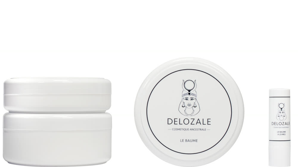 Produits de la marque Delozale : baume visage et baume à lèvres au suif de bœuf
